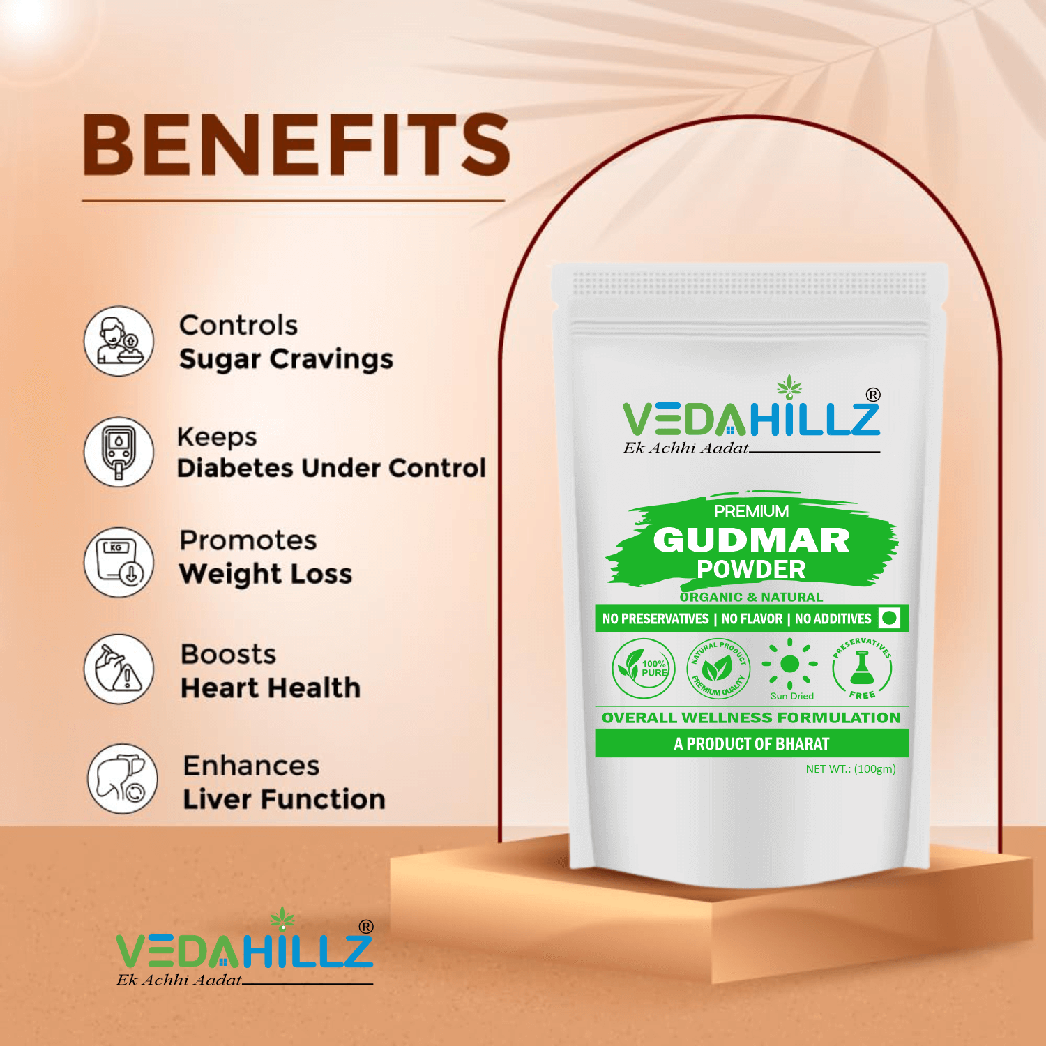 Vedahillz Pure Gudmar Powder Made from Natural Dried Gudmar Leaves